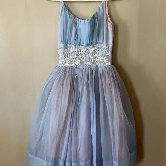 1960s Chiffon and Tulle Handmade Party Dress - Picture 2 of 6